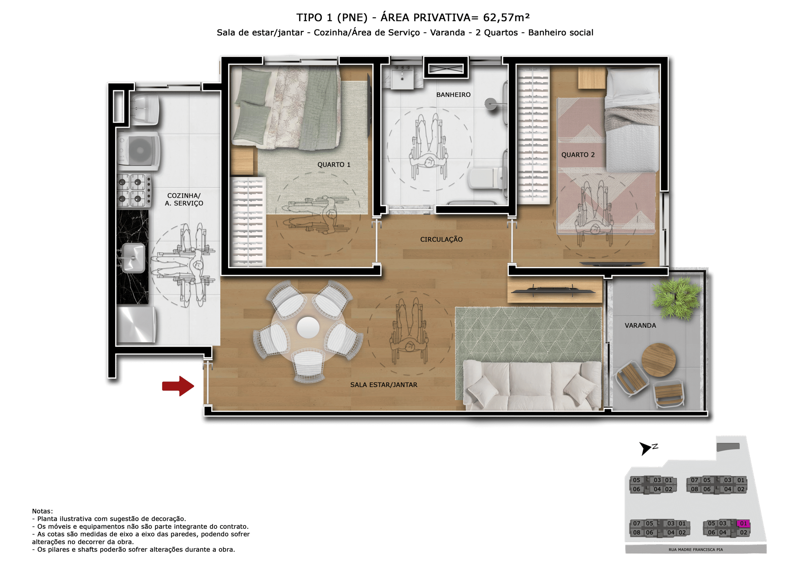 Planta 2 quartos com varanda