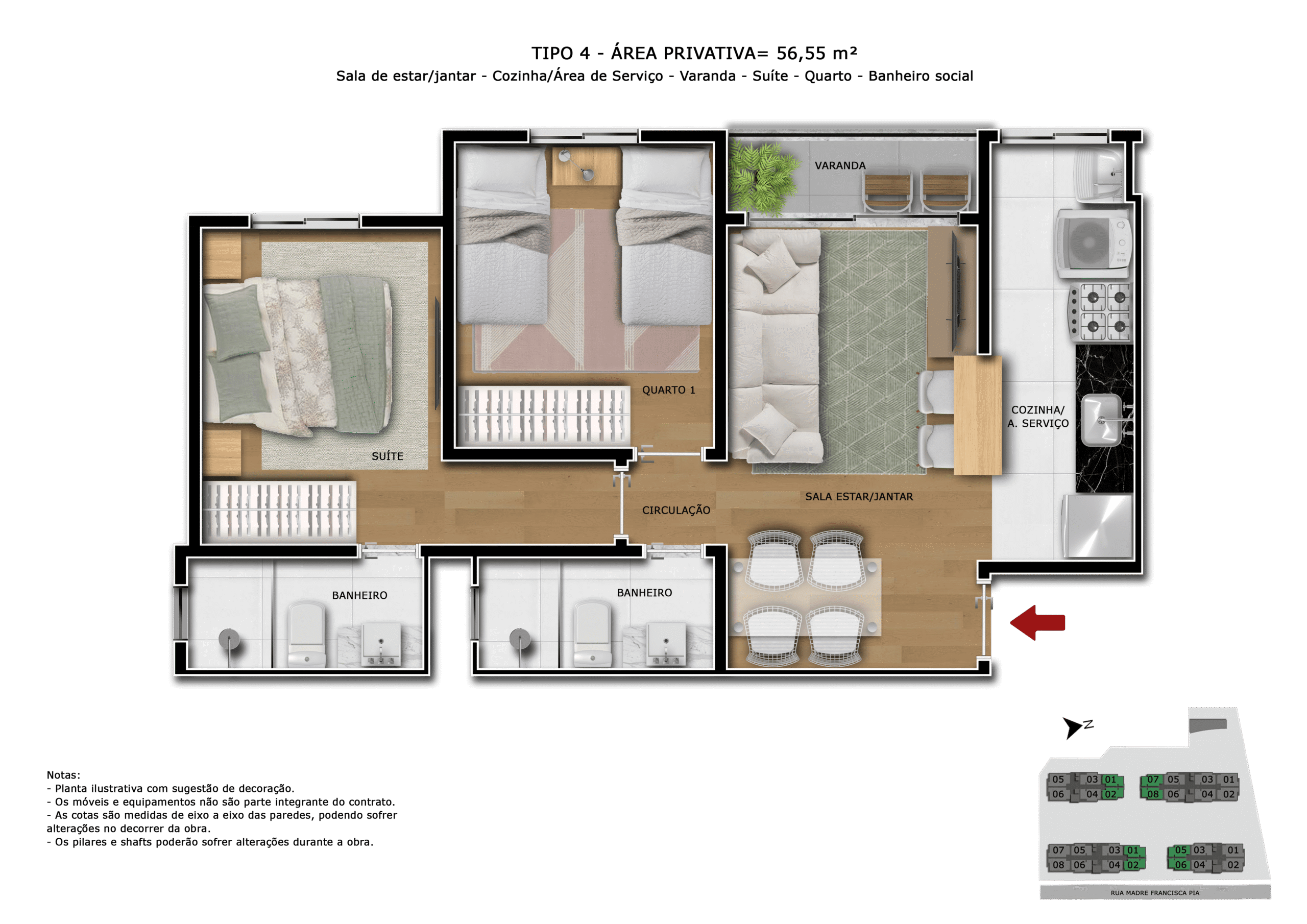 Planta 2 quartos com suíte