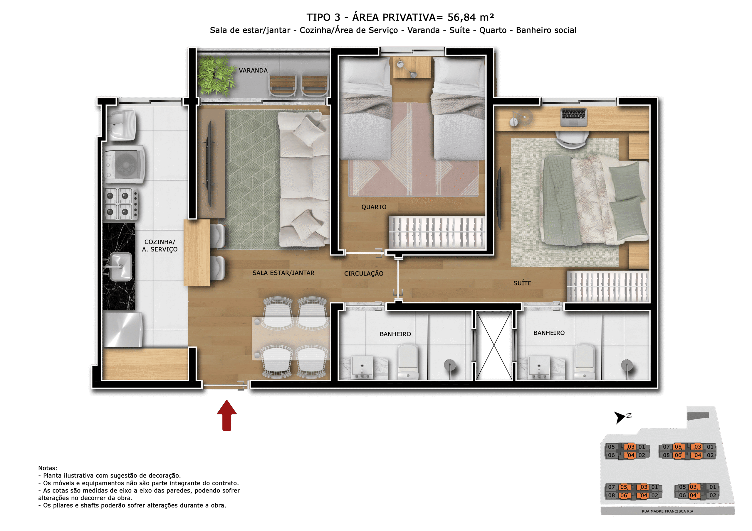 Tipo 3 - 56,84 m²