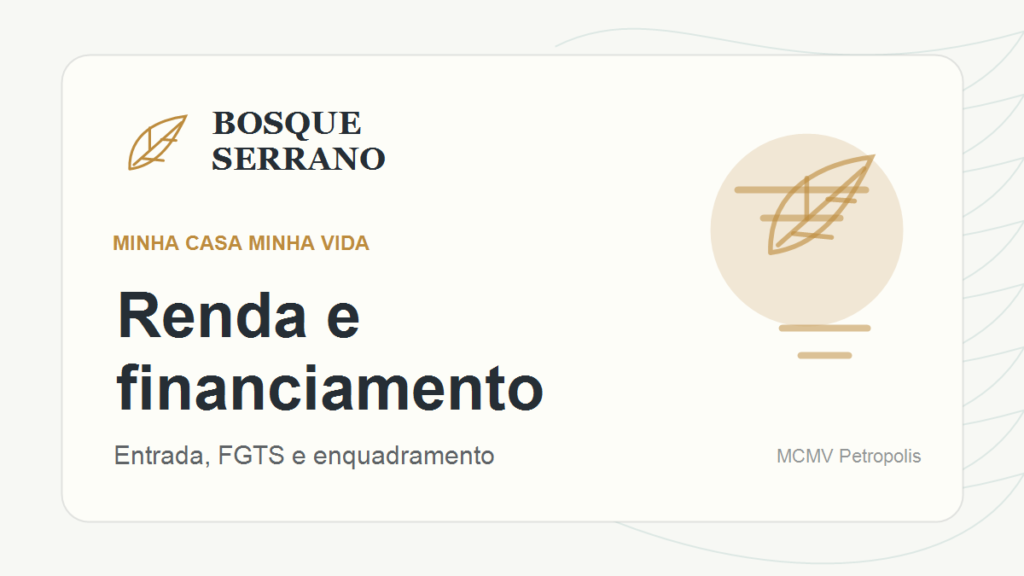 Capa minimalista Bosque Serrano sobre renda e financiamento